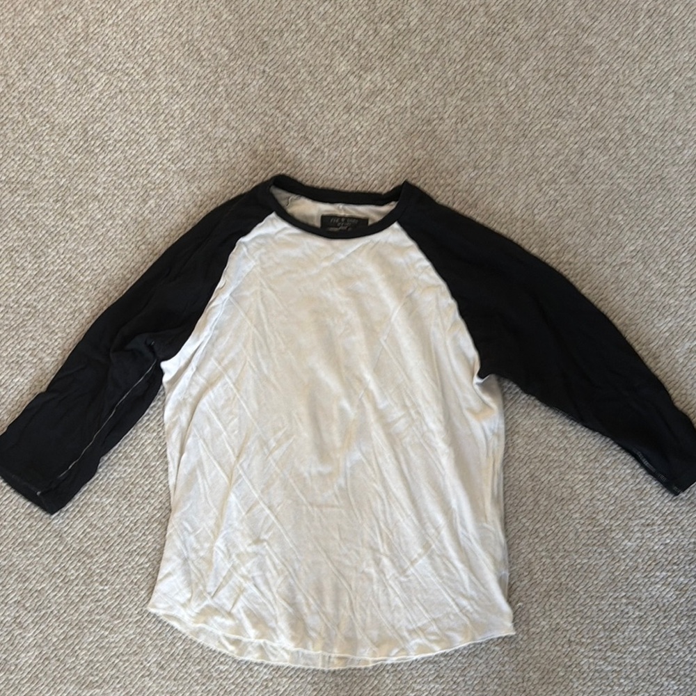 rag&bone Black & White Raglan Baseball Tee with cropped sleeves
